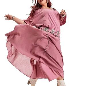 TORRID NEW FESTI Smocked Crinkle Gauze Tiered Maxi Skirt 2X Mesa Rose Color